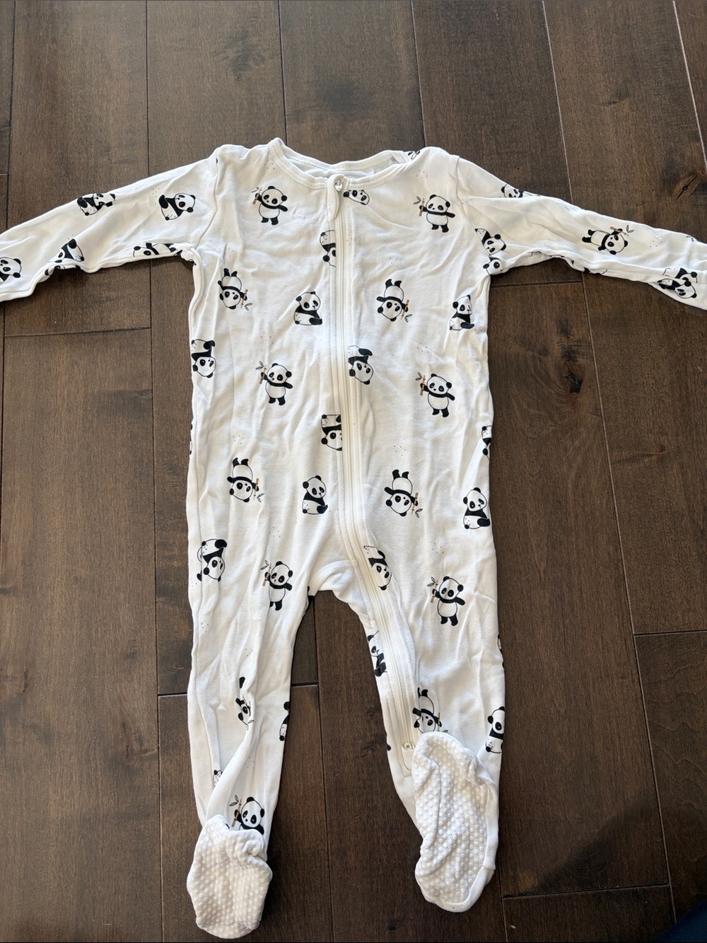 Petit Lem White Footed One-Piece with Black Panda Print